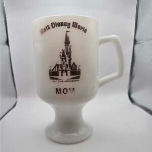 Vintage MOM Walt Disney Productions Footed Milk Glass Mug Disney World Souvenir